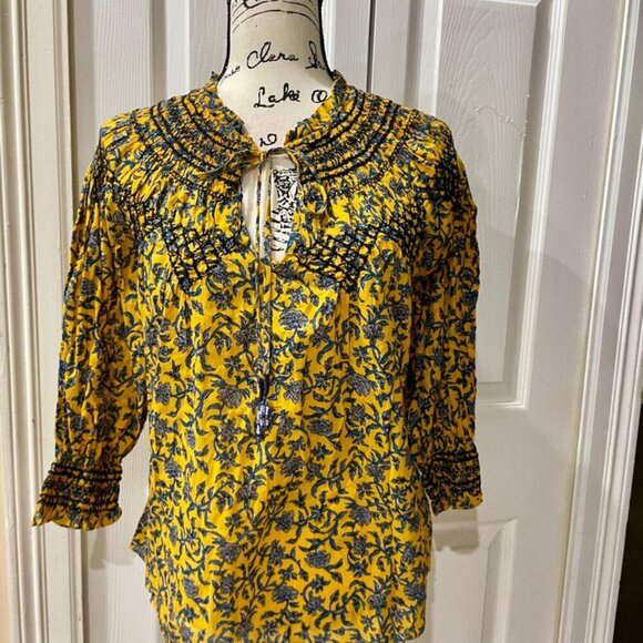 ZARA BLOUSE RUFFLE KEY HOLE NECK PUFF SLEEVES TUCKEBLE SZ S FLORAL BOHO CHIC - Picture 15 of 16